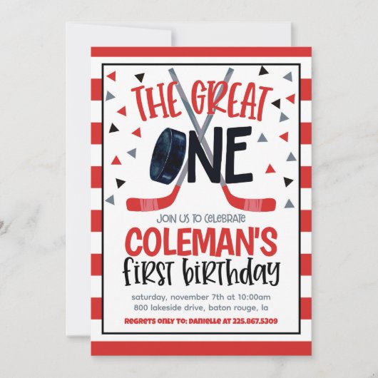 Invitation du premier anniversaire de hockey (Devant)