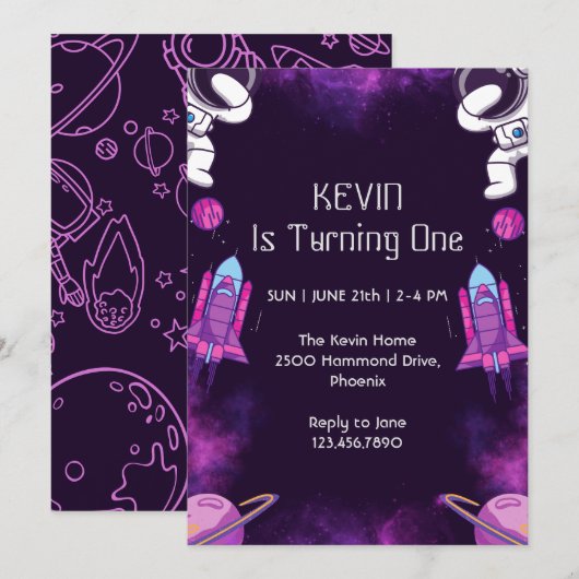 Invitation du premier anniversaire de l'astronaute (Devant / Derrière)