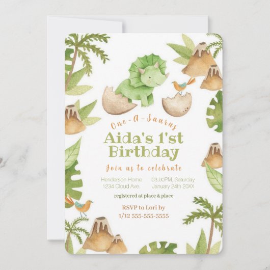 Invitation du premier anniversaire du dinosaure d' (Devant)