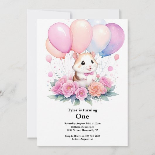 Invitation du premier anniversaire du hamster (Devant)