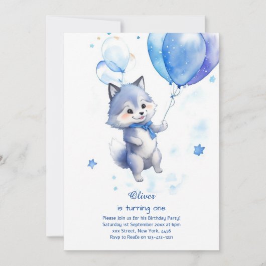 Invitation du premier anniversaire du loup (Devant)