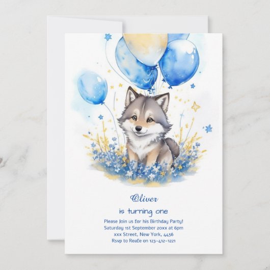 Invitation du premier anniversaire du loup (Devant)