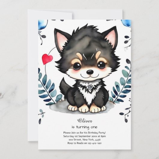 Invitation du premier anniversaire du loup (Devant)