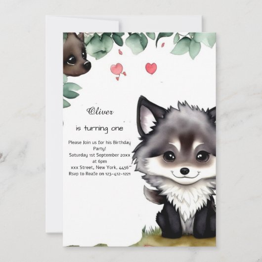 Invitation du premier anniversaire du loup (Devant)