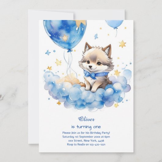 Invitation du premier anniversaire du loup (Devant)