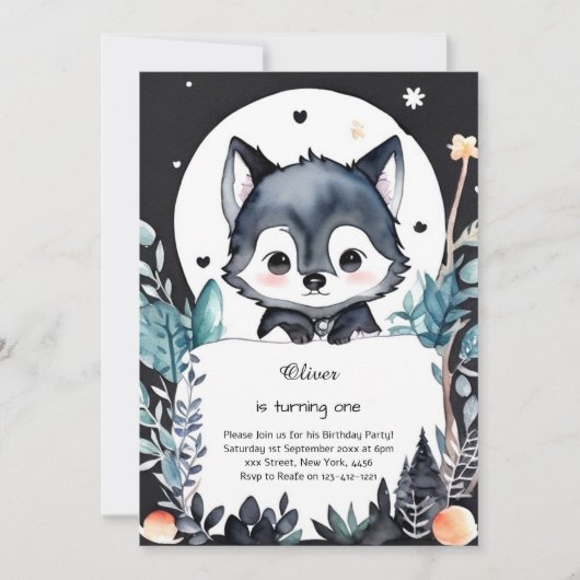 Invitation du premier anniversaire du loup (Devant)