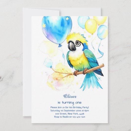 Invitation du premier anniversaire du perroquet (Devant)