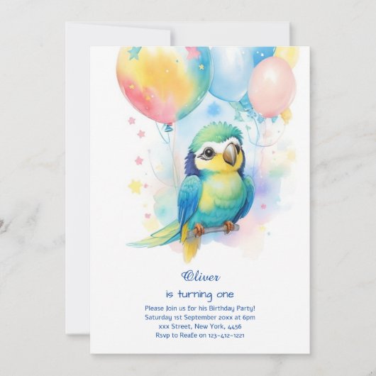 Invitation du premier anniversaire du perroquet (Devant)