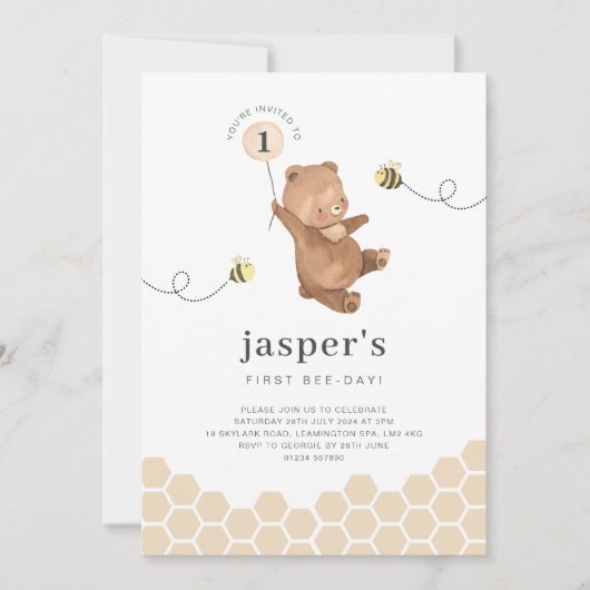 Invitation du premier jour d'abeille de l'ours de (Devant)