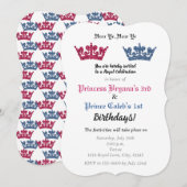 Invitation du Prince & Princess Crowns Twins Party (Devant / Derrière)