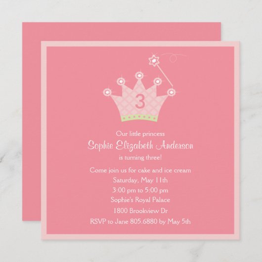 Invitation du Princess Party (Devant / Derrière)
