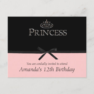 Invitation du Princess Party en noir et rose