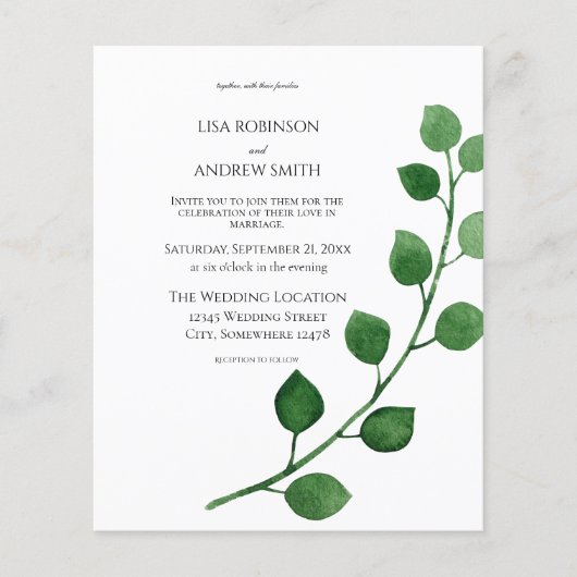Invitation du prospectus Mariage Eucalyptus Budget (Devant)