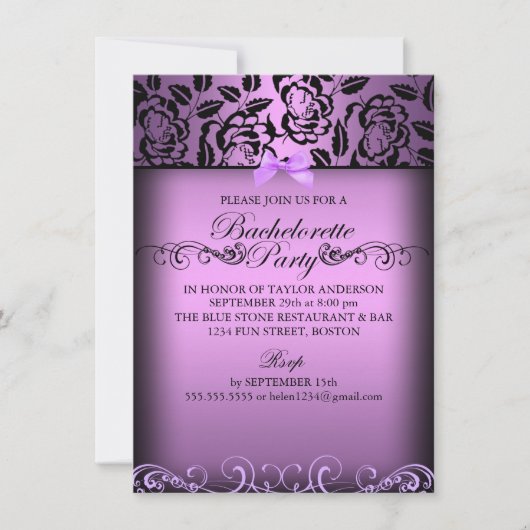 Invitation du Purple Elegant Rose Bachelorette Par (Devant)