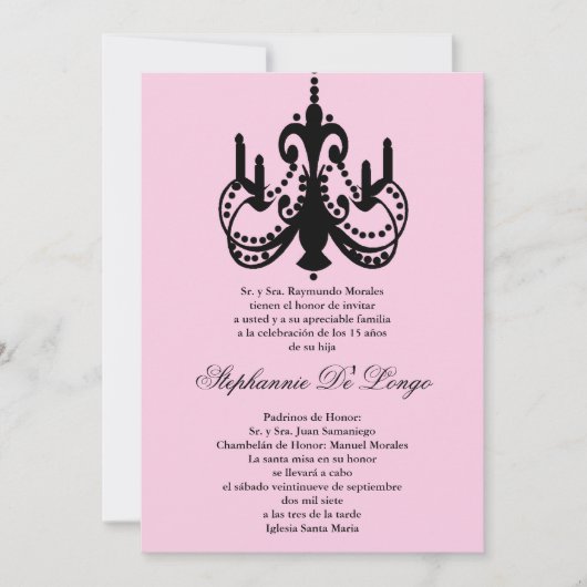 Invitation du Quinceanera, chandelier rose 5x7 (Devant)