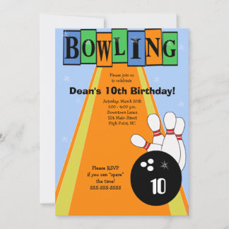 Invitation du Retro Blue & Orange Birthday Bowling