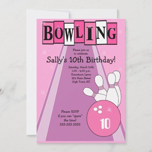 Invitation du Retro Girly Pink Birthday Bowling Pa (Devant)