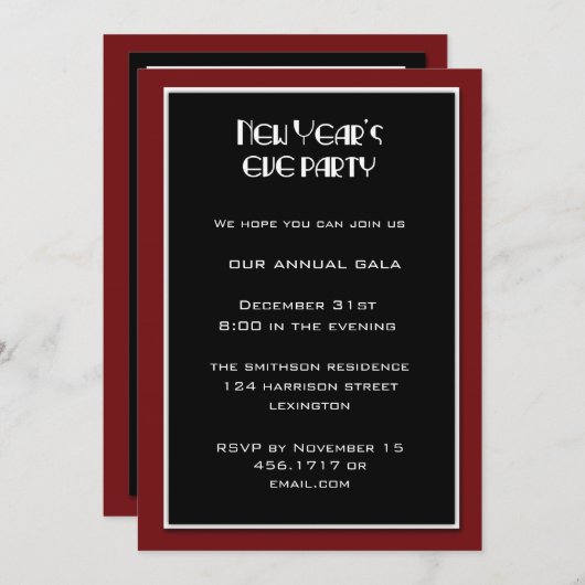 Invitation du réveillon du Nouvel An (Devant / Derrière)