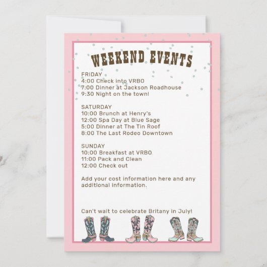 Invitation du Rodéo rose Dernier de Bachelorette (Dos)