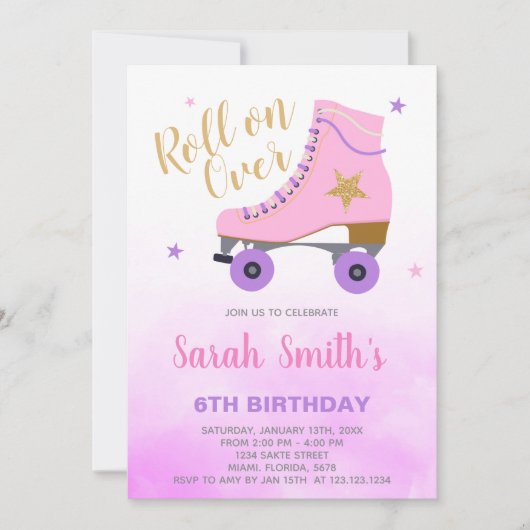Invitation du Roller Party de filles modifiables (Devant)