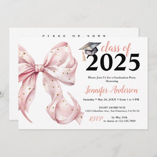 Invitation du Rose de glamour Gold Bow (Devant / Derrière)