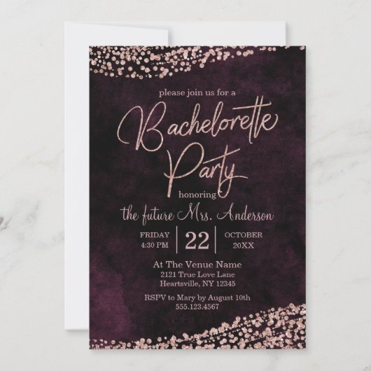 Invitation du Rose de Marsala Gold Bachelorette Pa (Devant)