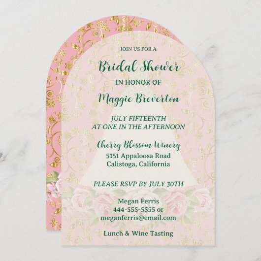 Invitation du rose et de la douche nuptiale (Devant / Derrière)