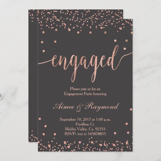 Invitation du rose Gold Engagement Party (Devant / Derrière)