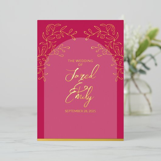 Invitation du Rose mariage Red Foil (Debout devant)