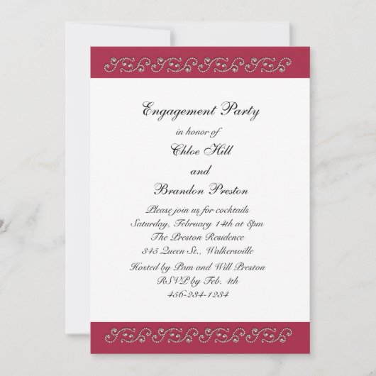 Invitation du Ruby Red and Pearls Engagement Party (Devant)