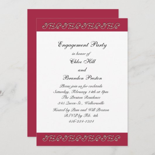 Invitation du Ruby Red and Pearls Engagement Party (Devant / Derrière)