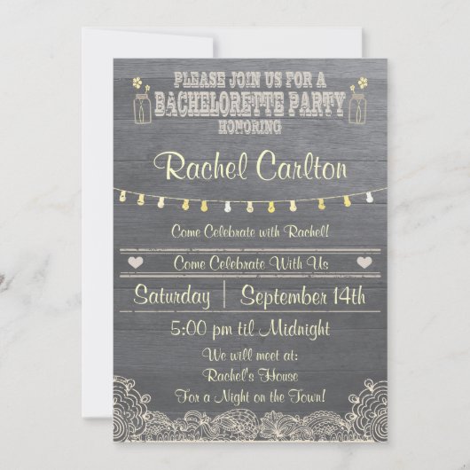 Invitation du Rustic Mason Jar Bachelorette Party (Devant)