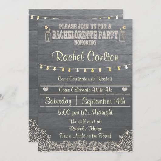 Invitation du Rustic Mason Jar Bachelorette Party (Devant / Derrière)