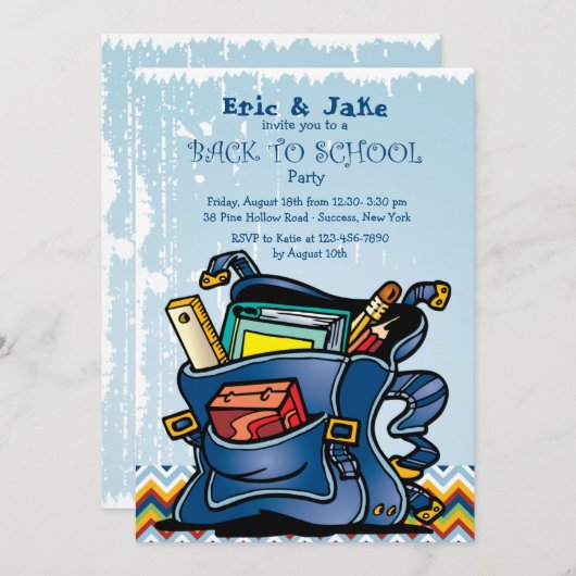 Invitation du sac à dos de l'école (Devant / Derrière)