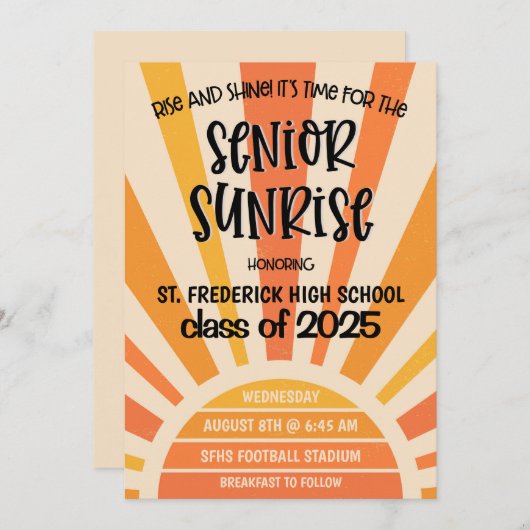 Invitation du secondaire Sunrise High School Senio (Devant / Derrière)