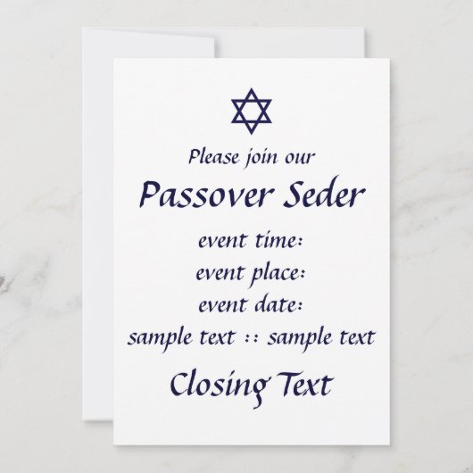 Invitation du Seder Matzoh Passover (Dos)