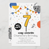 Invitation du septième anniversaire de chandelle D (Devant / Derrière)