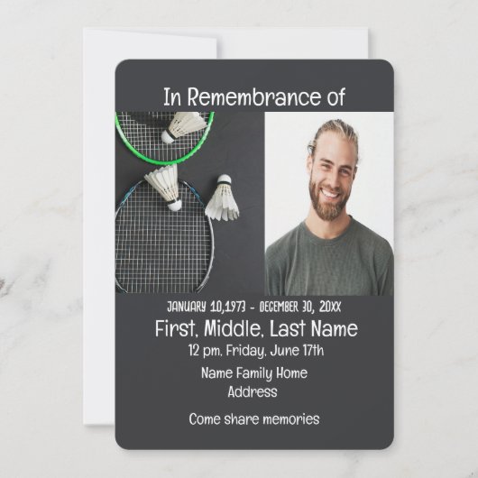 Invitation du service commémoratif Badminton (Devant)