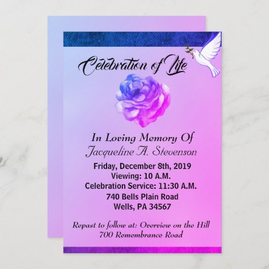 Invitation du service commémoratif chrétien Dove M (Devant / Derrière)