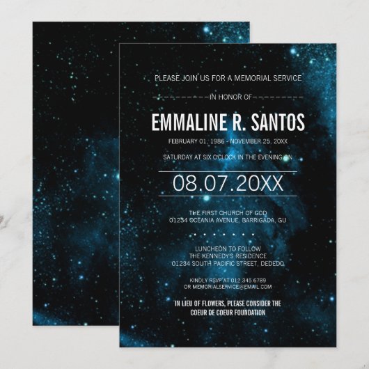 Invitation du service commémoratif de Galaxy (Devant / Derrière)