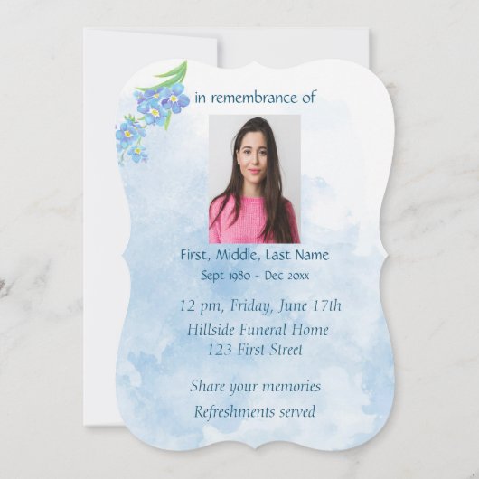 Invitation du service commémoratif Oubliez-moi pas (Dos)