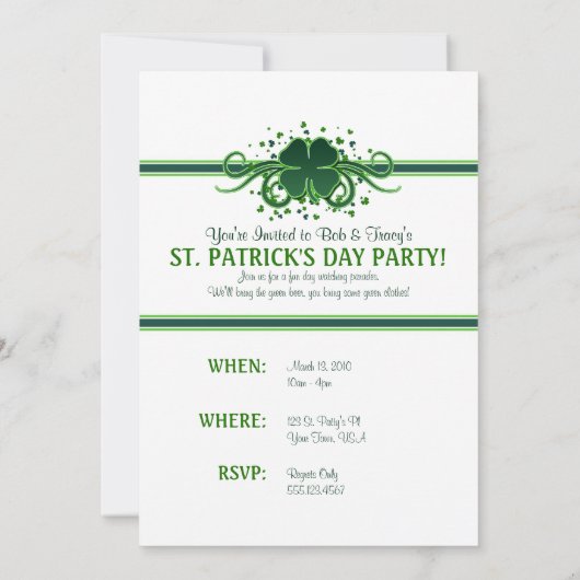 Invitation du Shamrock de la Saint-Patrick (Dos)