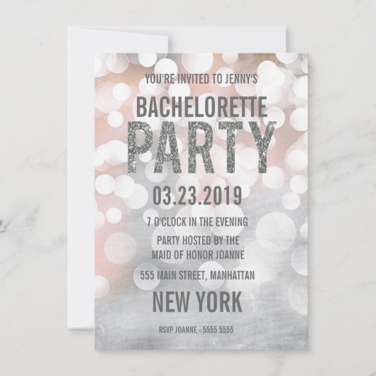 Invitation du Silver Bokeh Parties scintillant Bac (Devant)