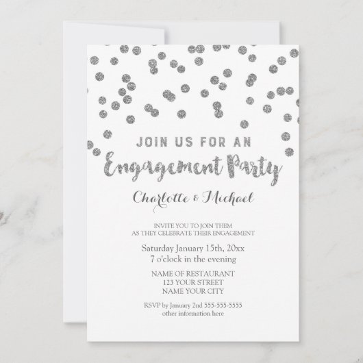 Invitation du Silver Confetti Engagement Party (Devant)