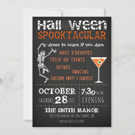Invitation du Skeleton Black Orange Party d'Hallow (Devant)