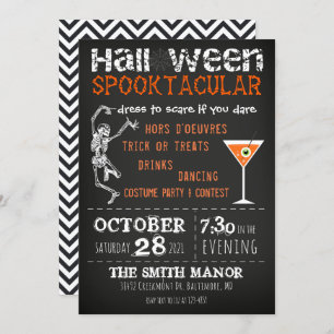 Invitation du Skeleton Black Orange Party d'Hallow