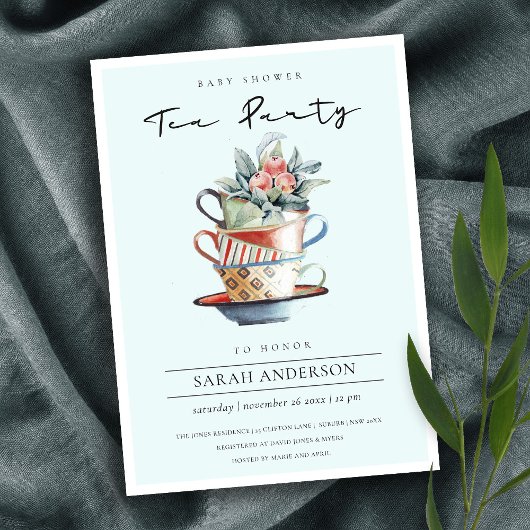 Invitation du Sky Blue Stacked Baby shower Tea Par