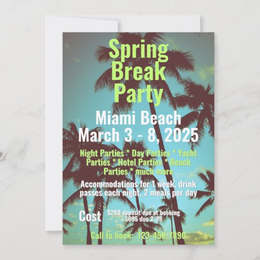 Invitation du Spring Break Party (Devant)