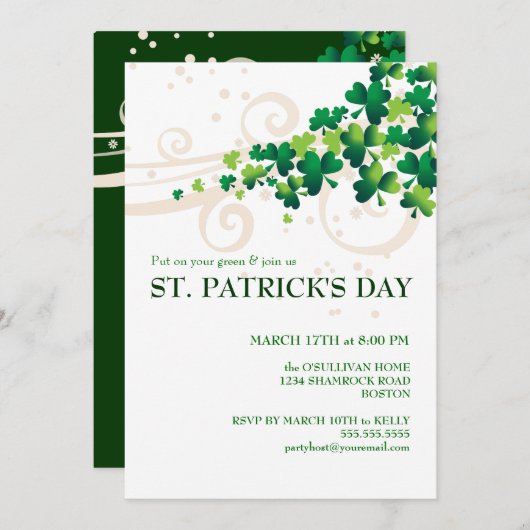 Invitation du St. Patricks Day Irish Shamrock Part (Devant / Derrière)