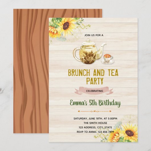 Invitation du Sunflower tea (Devant / Derrière)